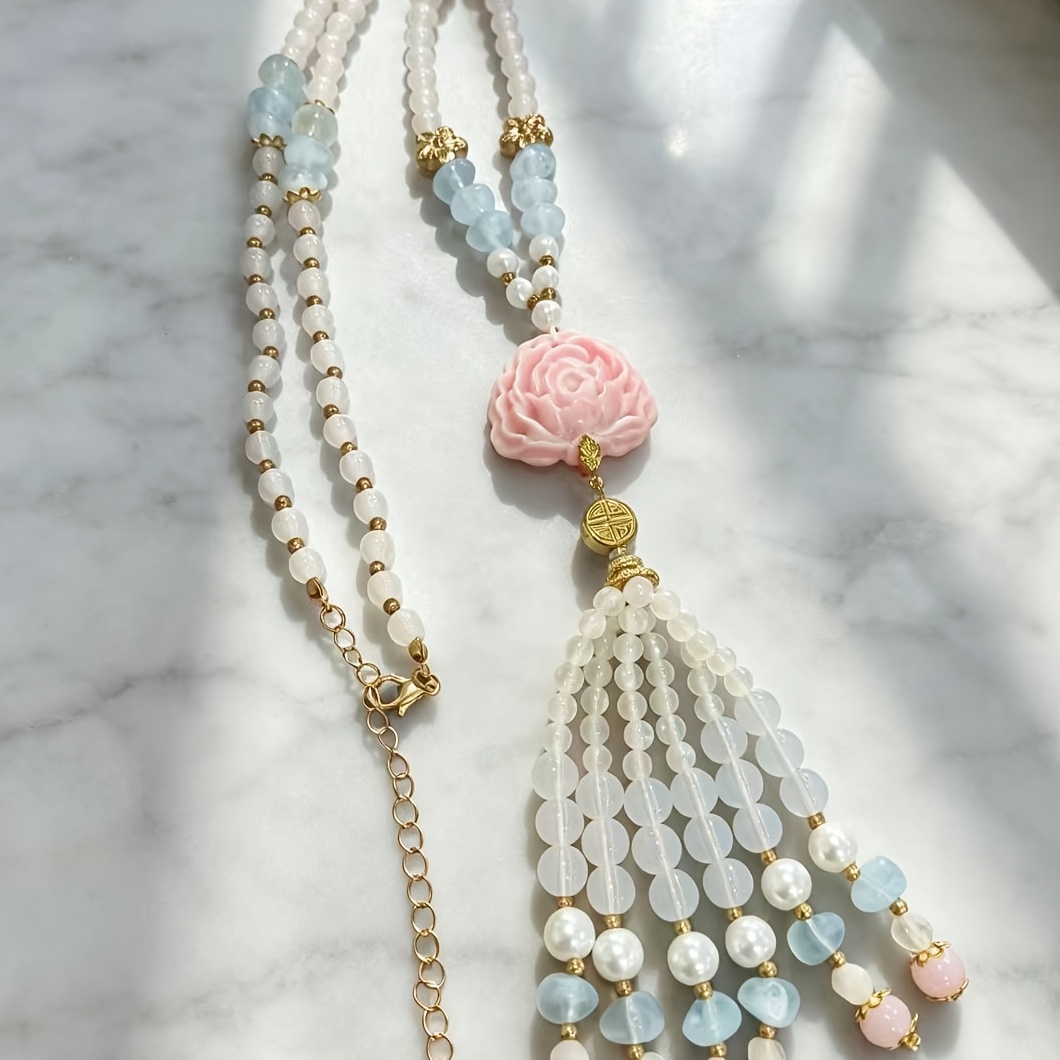 Chinese-Style Floral Long Tassel Pendant Qipao Necklace